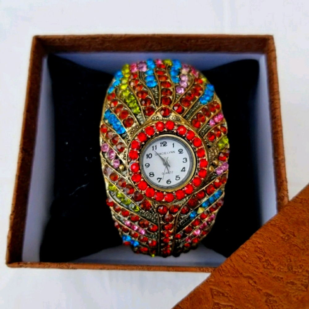 Vintage Multicolored rhinestone hinge watch